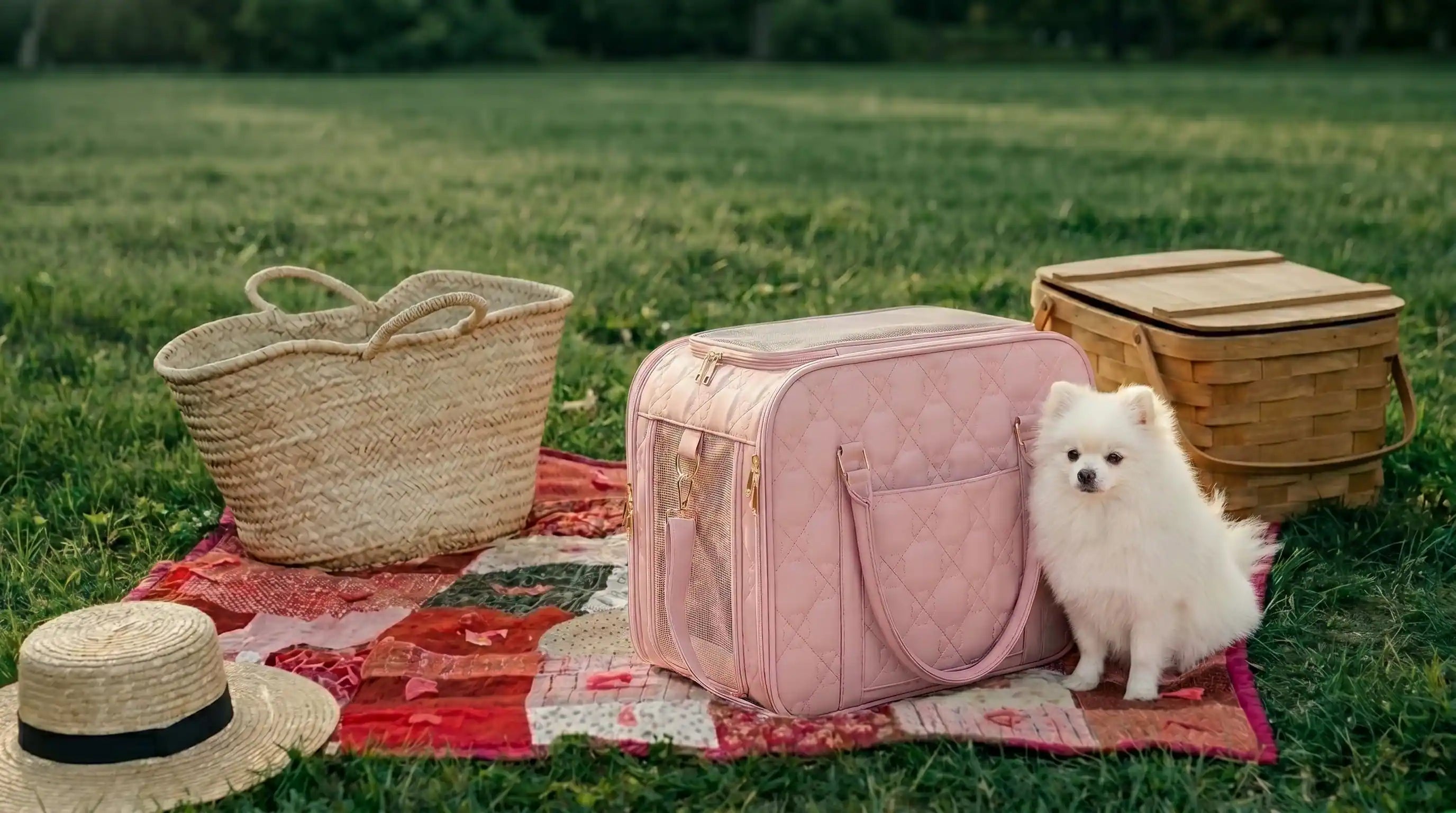 small dog resting in a travel carrier