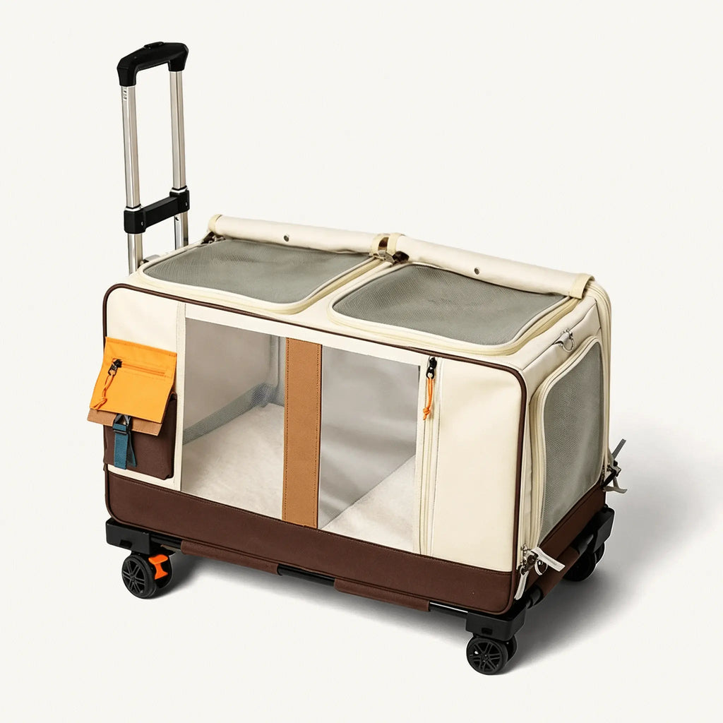 Beige and brown small dog stroller