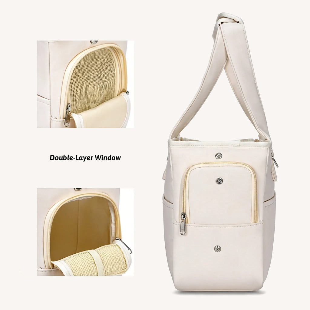 Side View of Pet Tote Bag with Double-Layer Mesh Windows