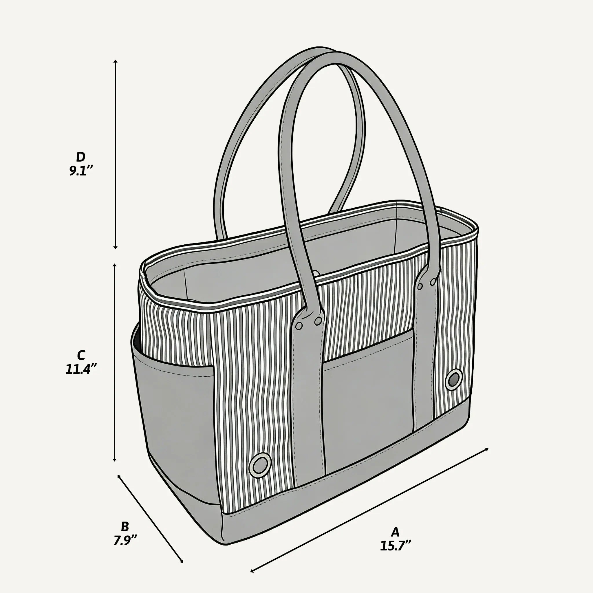 size chart of wagtrek's stripe tote dog carrier